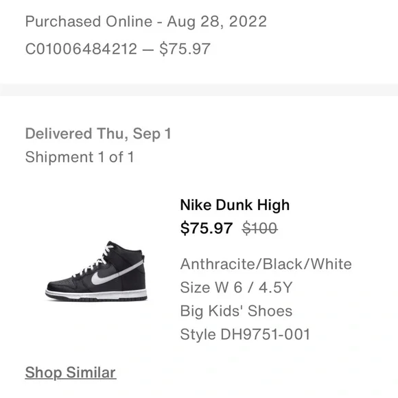 Nike Dunk Hi - Anthracite Black White - 4.5Y/6W - Picture 4 of 4